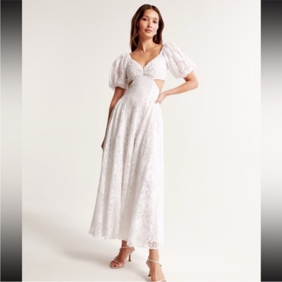 Abercrombie & Fitch Lace Drama Puff Sleeve Cutout Maxi Dress